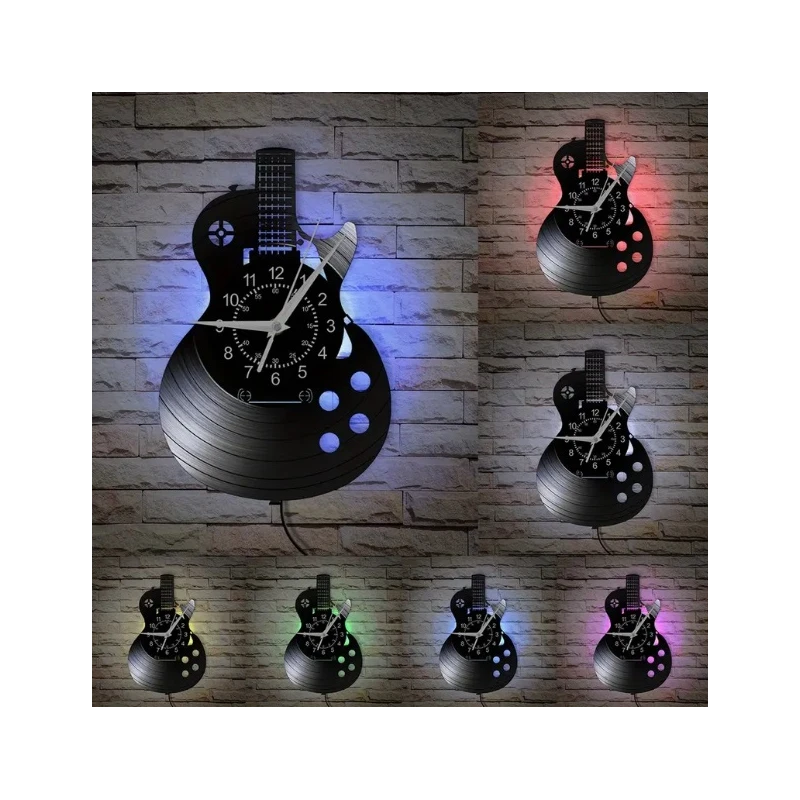 LP klok Gitaar Gibson Les Paul / vinyl wandklok met LED verlichting