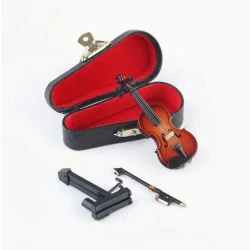 violon fait main (marron) avec archet, étui à violon et support environ 8 cm