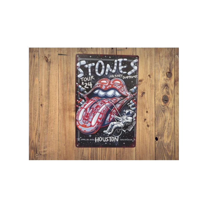 Enseigne murale ROLLING STONES "Houston 2024" Vintage Retro - Mancave - Décoration murale