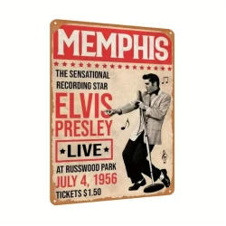 Wandbord  ELVIS PRESLEY "Memphis 1956"- Vintage Retro - Mancave - Wand Decoratie - Reclame Bord - Metalen bord