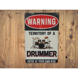 Wandbord Metalen Wandbord "WARNING Territory of a drummer" - Mancave - Wand Decoratie - Metalen bord