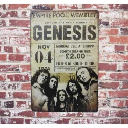 Wandbord  GENESIS  'Wembley 1974' - Vintage Retro - Mancave - Wand Decoratie - Reclame Bord - Metalen bord