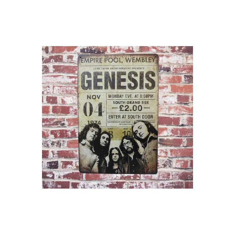 Wandbord  GENESIS  'Wembley 1974' - Vintage Retro - Mancave - Wand Decoratie - Reclame Bord - Metalen bord