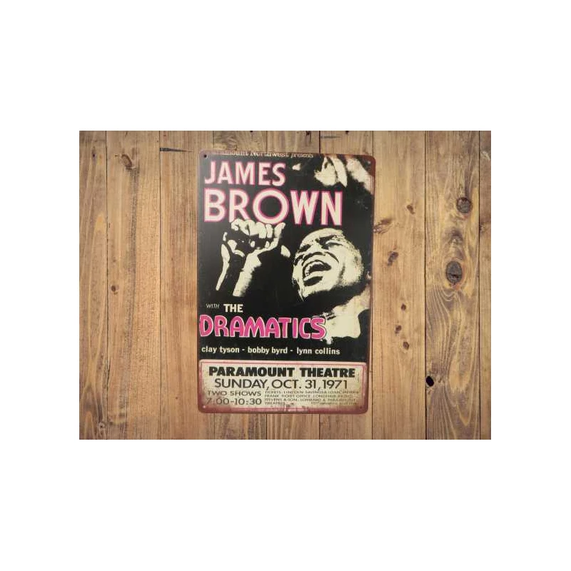Metalen wand bord James Brown 'Paramount Theatre 1971"