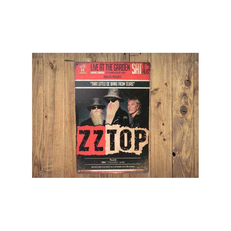 Wandbord  ZZ TOP "Live at the garden'  - Vintage Retro - Mancave - Wand Decoratie - Reclame Bord - Metalen bord
