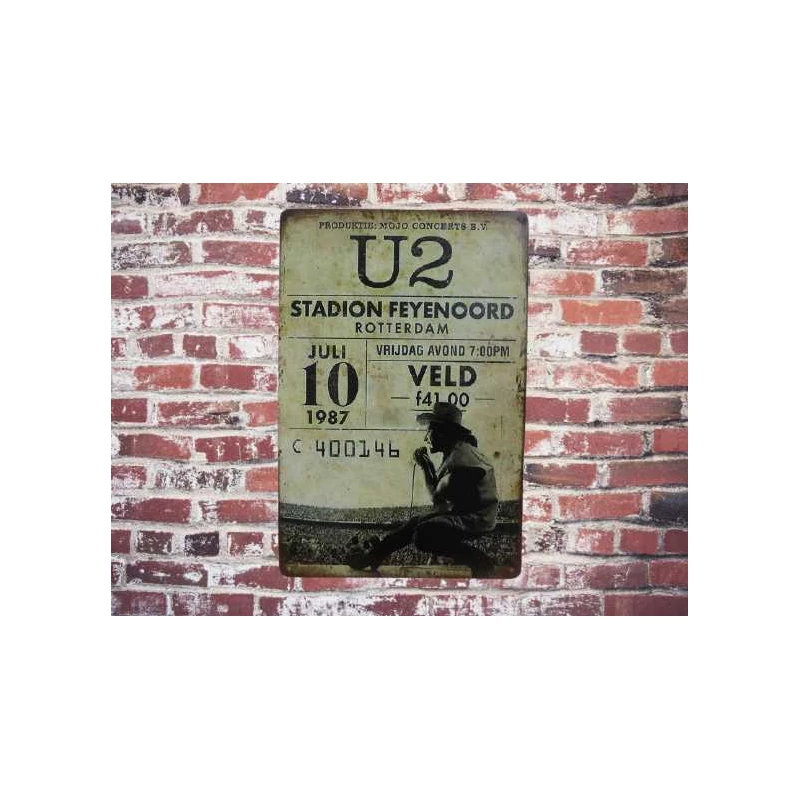 Wandbord  U2  'Stadion Feyenoord 1987" - Vintage Retro - Mancave - Wand Decoratie - Reclame Bord - Metalen bord