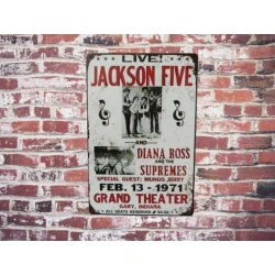 Wandbord  JACKSON FIVE  '13 feb. 1971 Gary Indiana' - Vintage Retro - Mancave - Wand Decoratie - Reclame Bord - Metalen bord