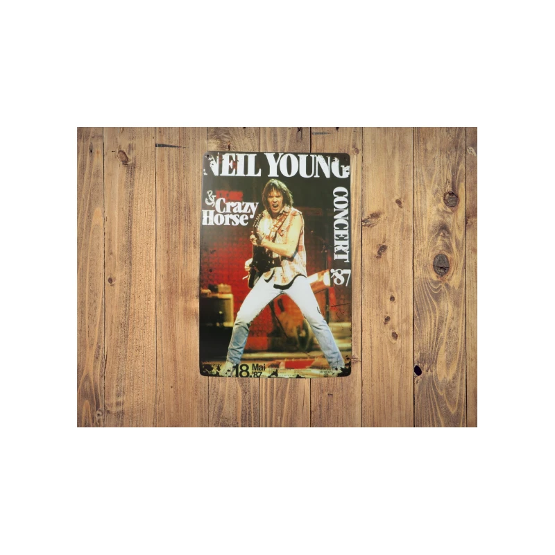 Wandbord Neil Young  & Crazy Horse Concert 1987 - Vintage Retro - Mancave - Wand Decoratie - Reclame Bord - Metalen bord