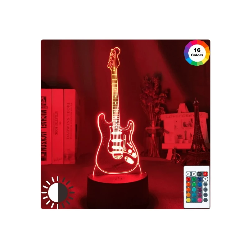 Lampe 3D miniature ROCK LED pour guitare Fender Stratocaster (16 couleurs) avec télécommande