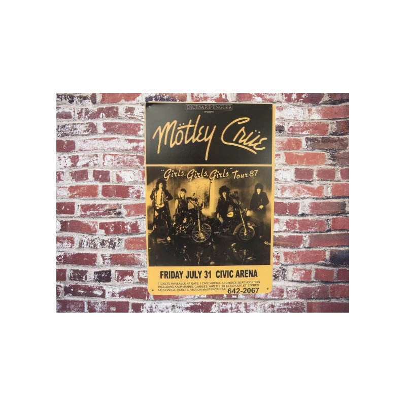 Wandbord MÖTLEY CRÜE "girls, girls, girls Tour" Vintage Retro - Mancave - Wand Decoratie - Reclame Bord - Metalen bord